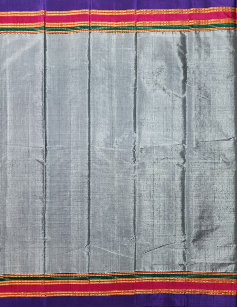 Steel Grey Ilkal Cotton Handloom Saree with Gayathri Plain Border