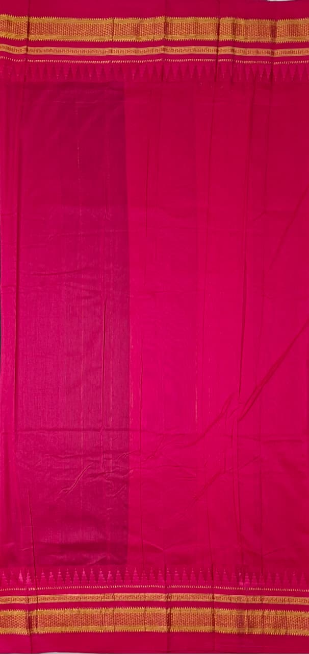 Classic Black Mini Gadwal Ilkal Saree with Rani Pink Chikki Paras Border