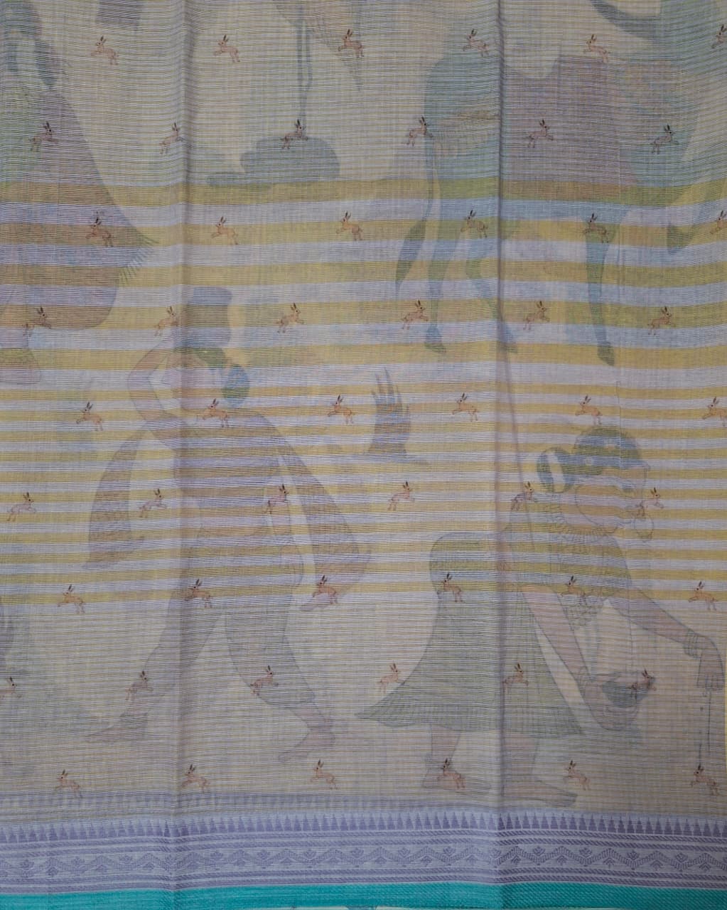 Kalamkari Beige Base-Lavender border Khadi Cotton with Digital Print