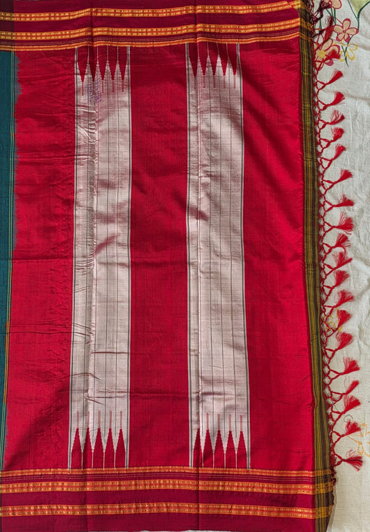 Green-Maroon Ilkal Viscose Handloom Saree with Silk Pallu