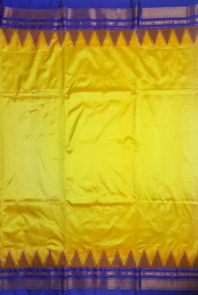 Lemon Yellow Ilkal Semi-Silk Saree