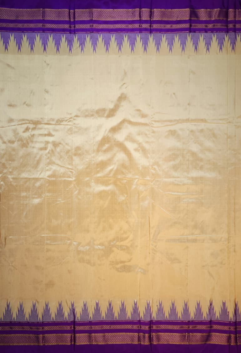 Beige Gold Plain Ilkal Silk with Big Temple Border