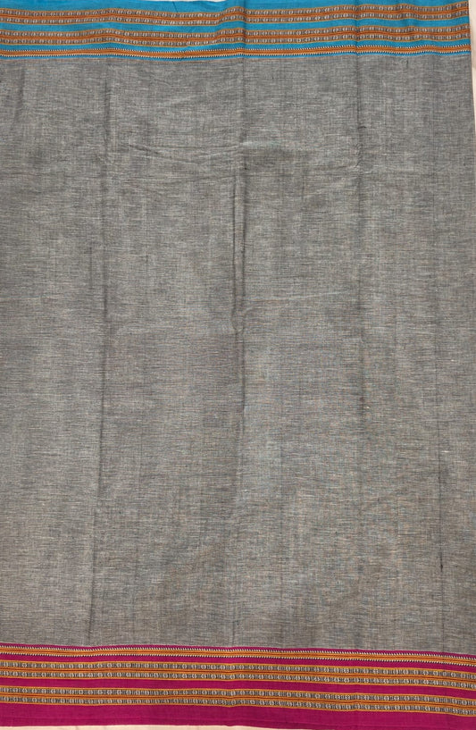 Grey - Pink & Blue Ilkal handloom Patteda Anchu-Gayatri Border