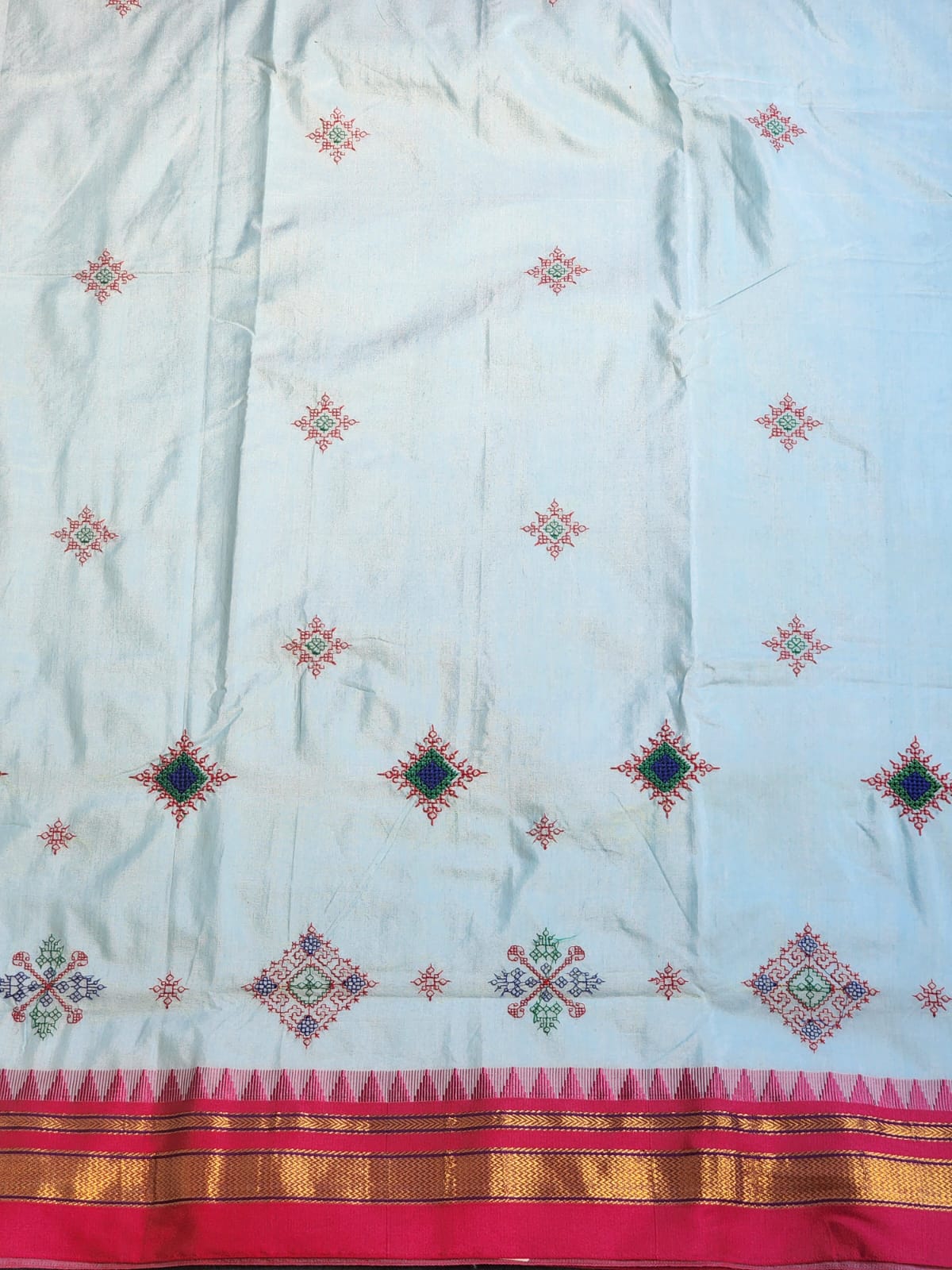 Sky Blue flower Ilkal Kasuti Cotton Saree
