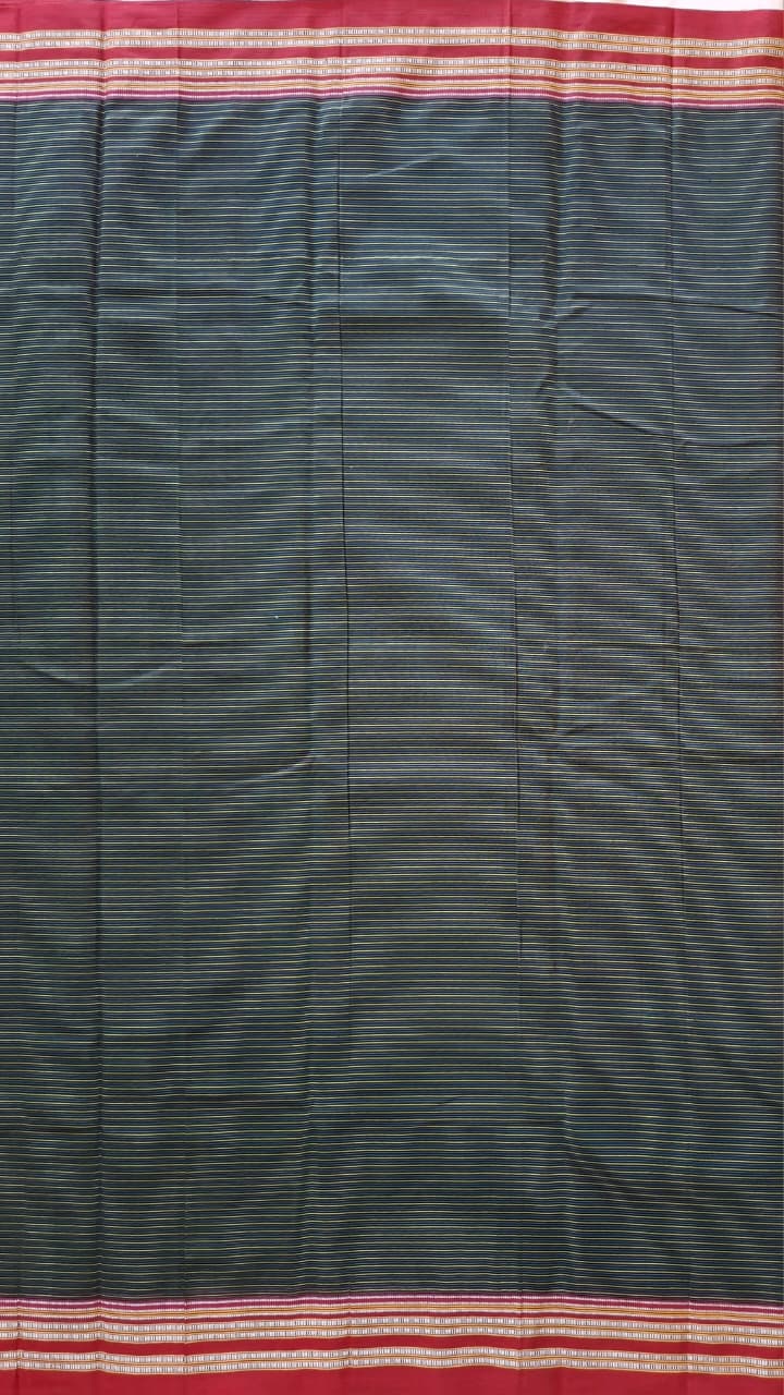 Black-Maroon with yellow stripes Ilkal Mercerized Cotton (raasta saree)