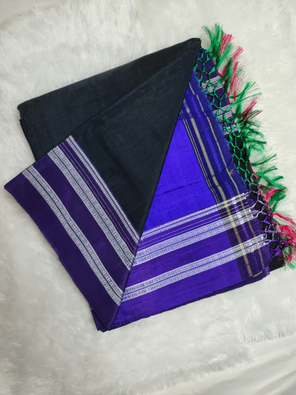 Black–Purple Ilkal Viscose Saree with Gayathri Border