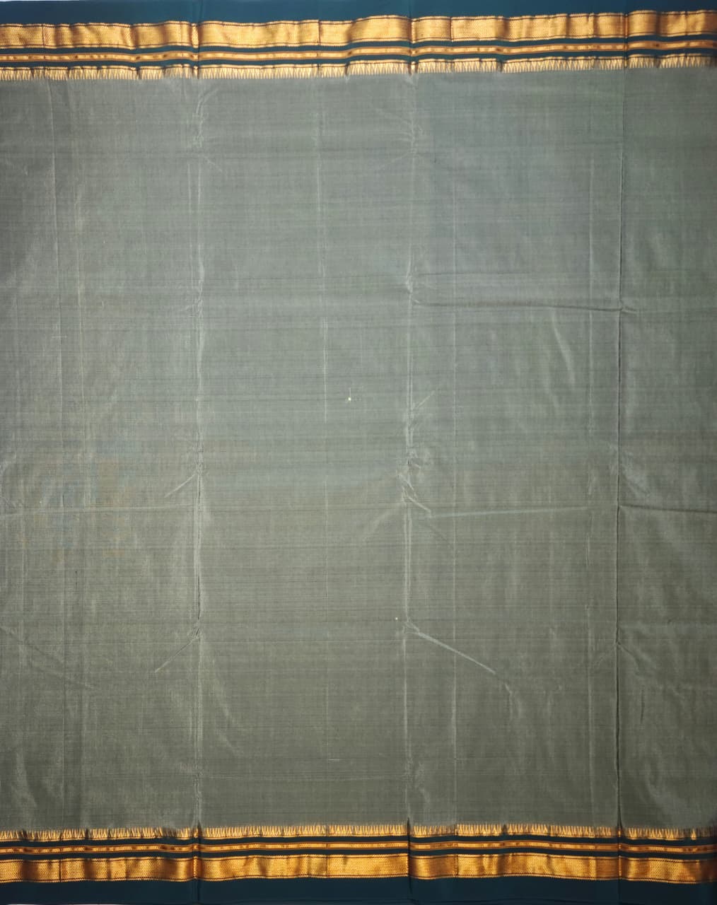 Olive Grey Ilkal Plain Cotton Saree with Thode Paras Border & Silk Pallu