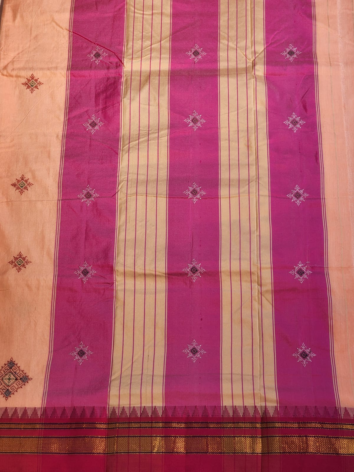 Peach flower Ilkal Kasuti Cotton Saree