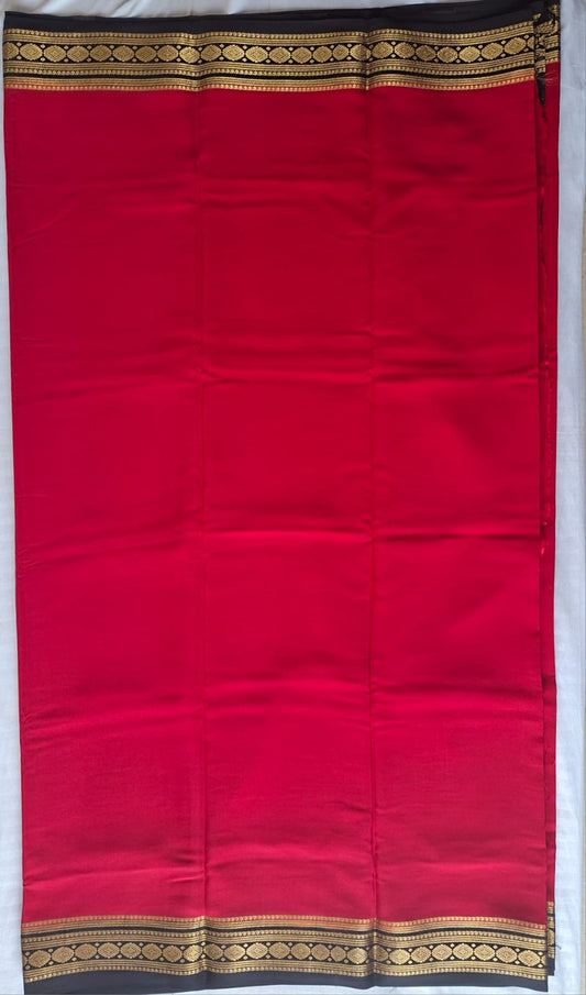 Red Black Mysore Crepe Silk with black diamond motif border