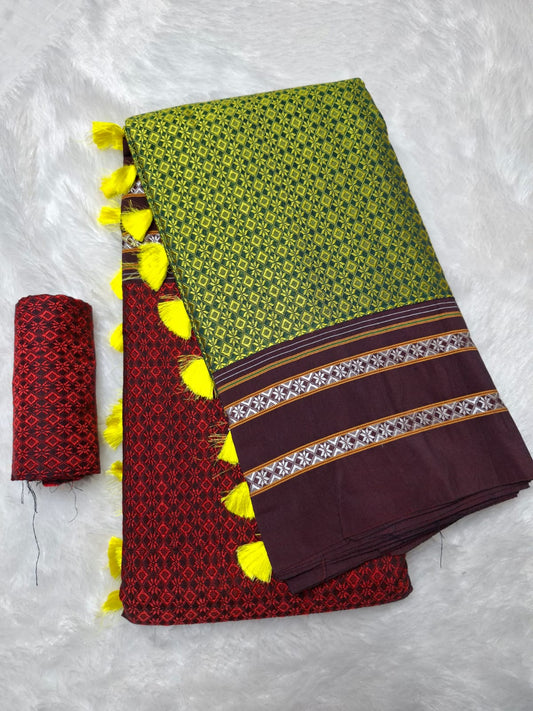 red green Ilkal Khun 3D Saree