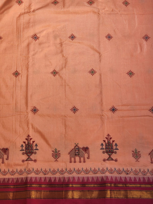 Peach Ilkal Kasuti Cotton Saree