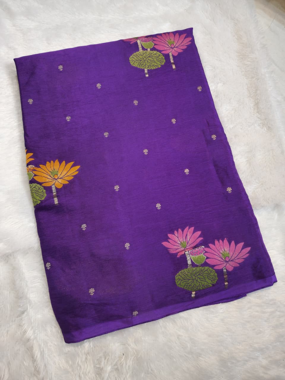 Royal Purple Banarasi Silk Saree with Lotus Motifs
