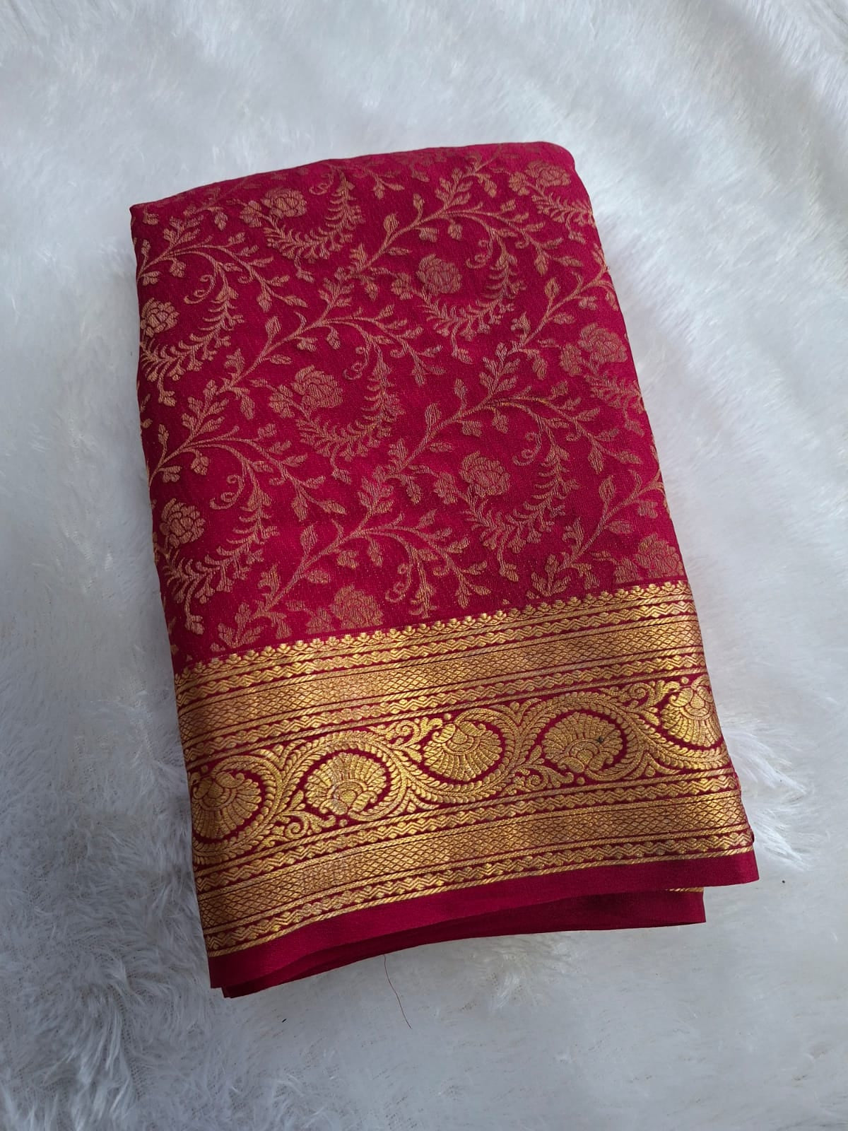 pink brocade mysore silk crepe