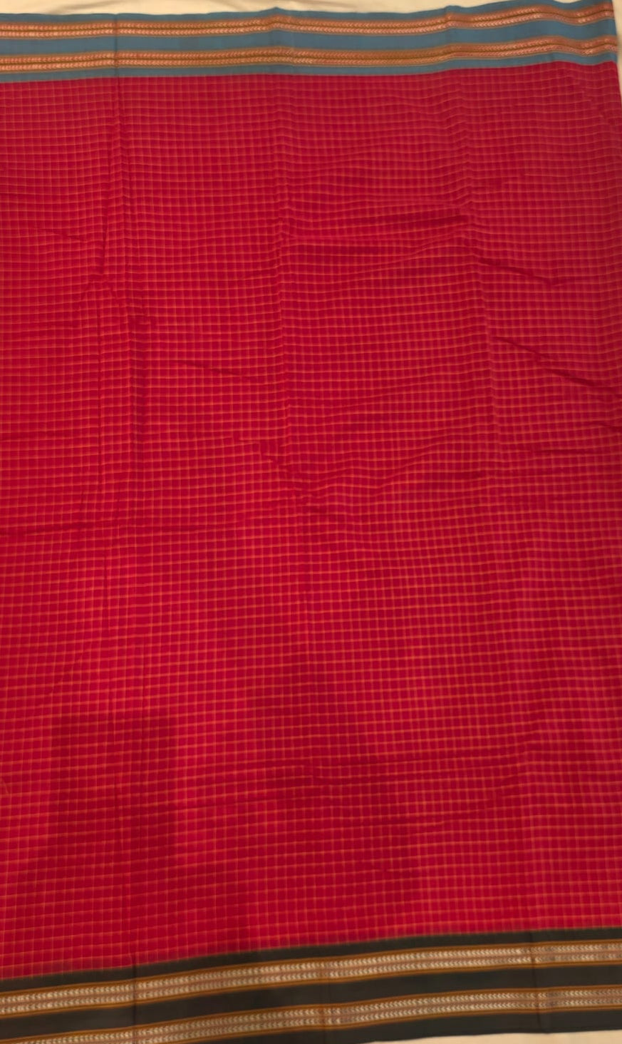 Pink- Blue Green Ilkal handloom Patteda Anchu-Gayatri Border