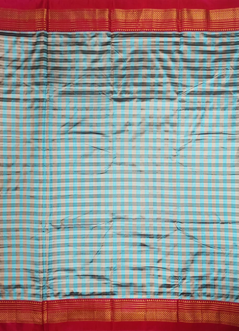Blue-Pink Checks Ilkal Saree