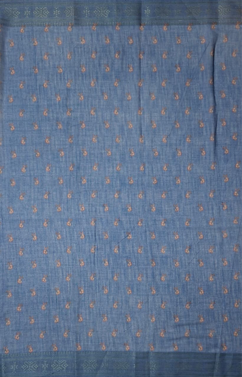 Off White & Blue Cotton- flower Kalamkari Saree