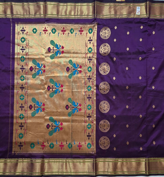 Wine-Gold-Paithani-Silk with big butta