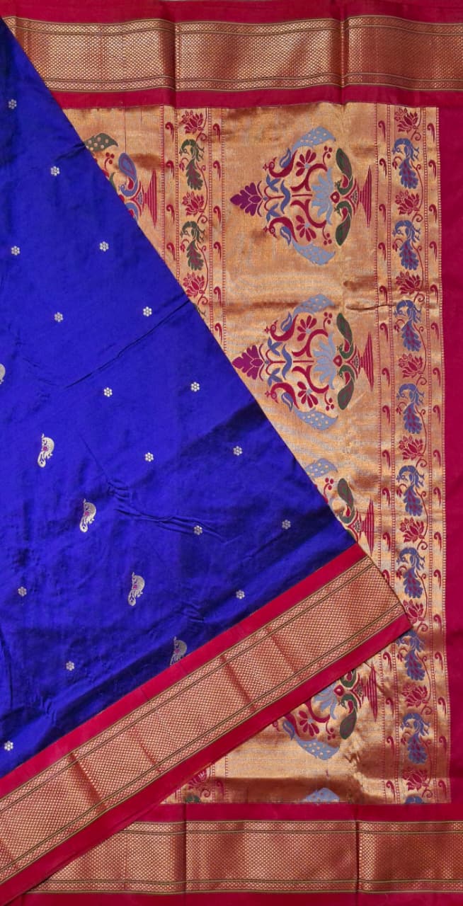 Deep Royal Blue Paithani Silk with Peacock Motifs