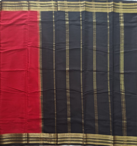 Red Black Mysore Crepe Silk with black line border