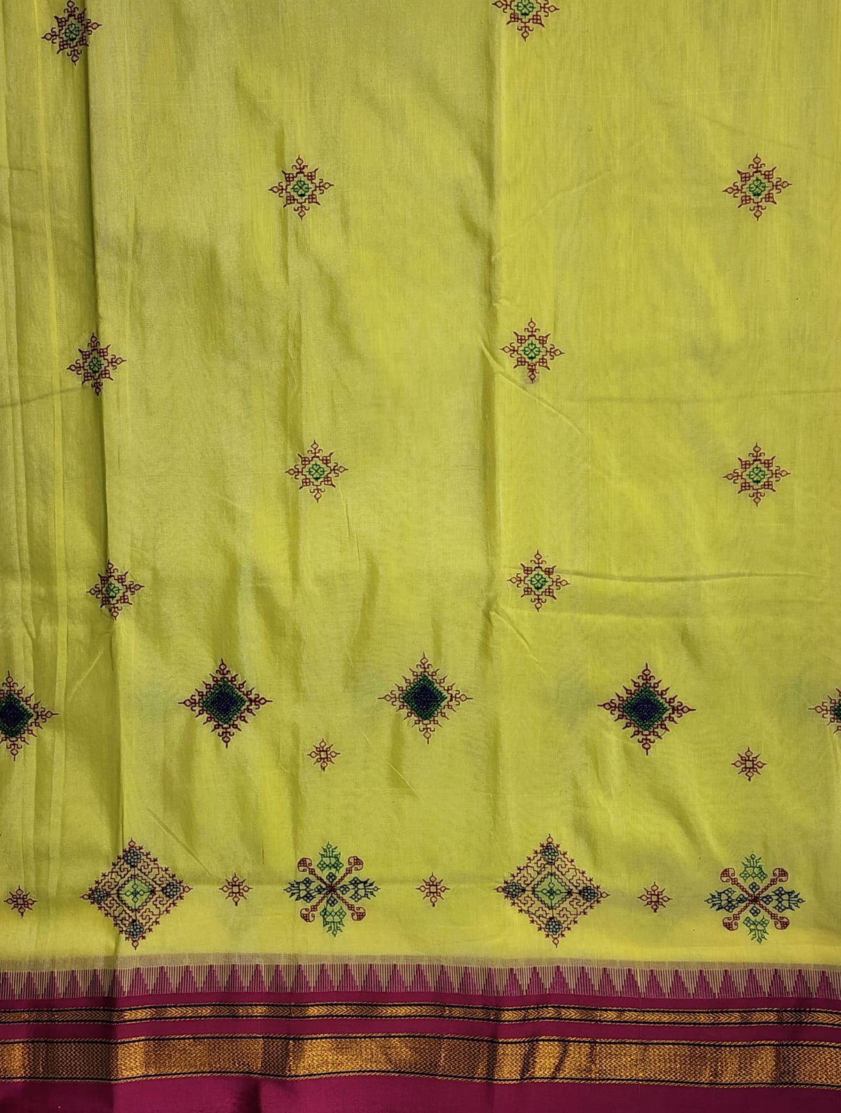Sunshine Yellow flower Ilkal Kasuti Cotton Saree