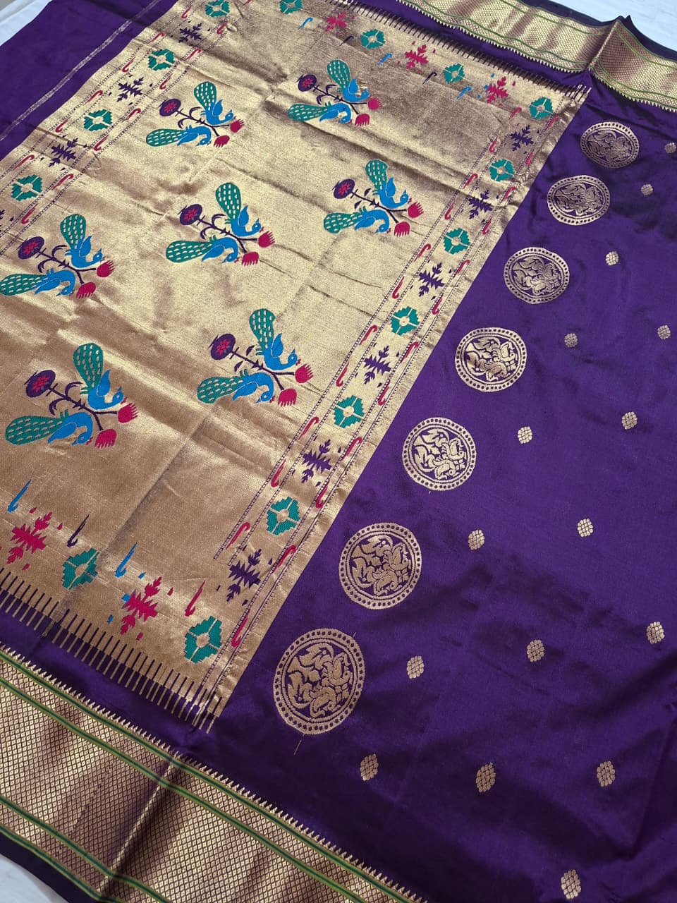 Wine-Gold-Paithani-Silk with big butta