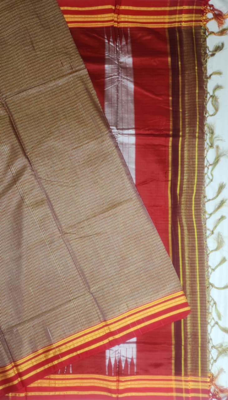 Brown base multicolored Checkered Ilkal Cotton Saree