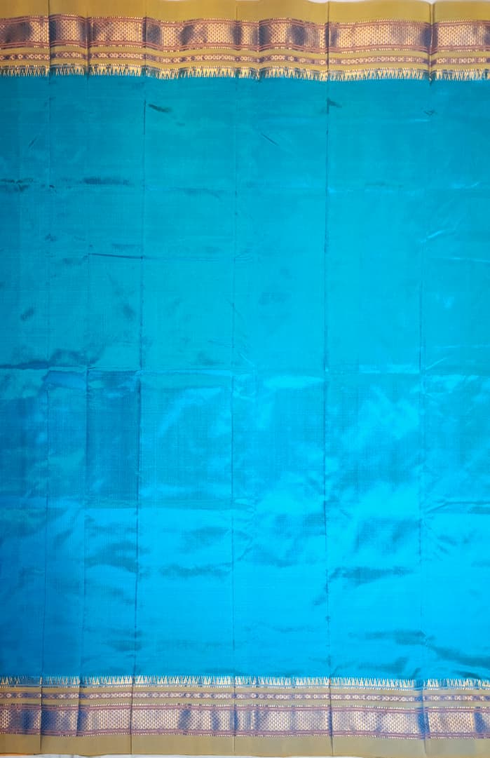 Teal Blue Plain Ilkal silk with Paras Border