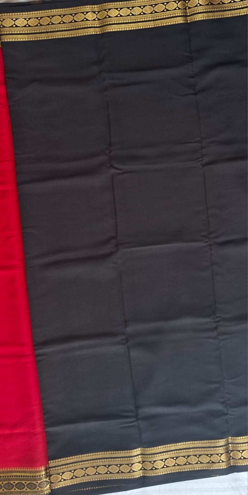 Red Black Mysore Crepe Silk with black diamond motif border
