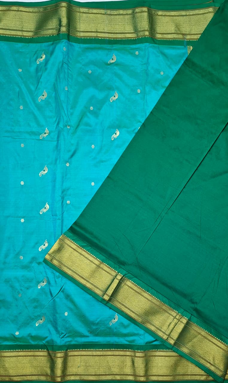 Peacock Green Paithani Silk with Peacock Motifs