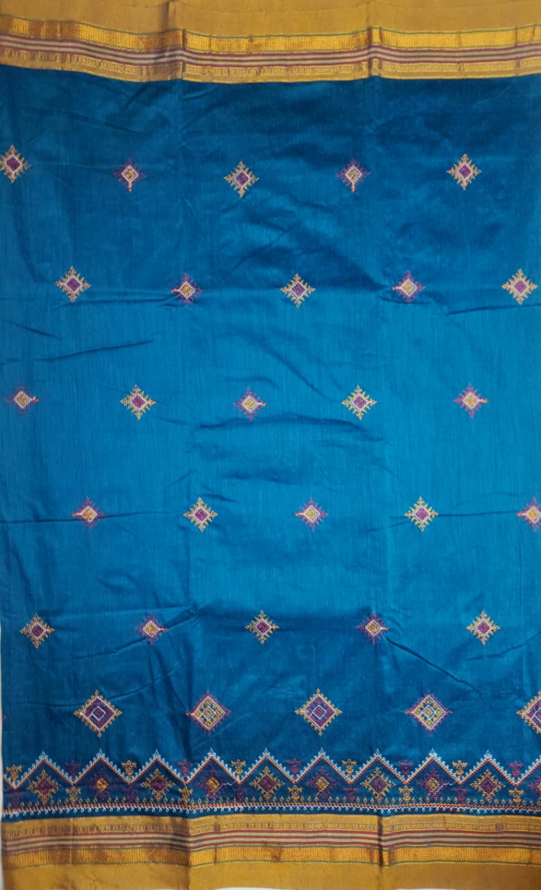Teal Blue Ilkal Kasuti Saree