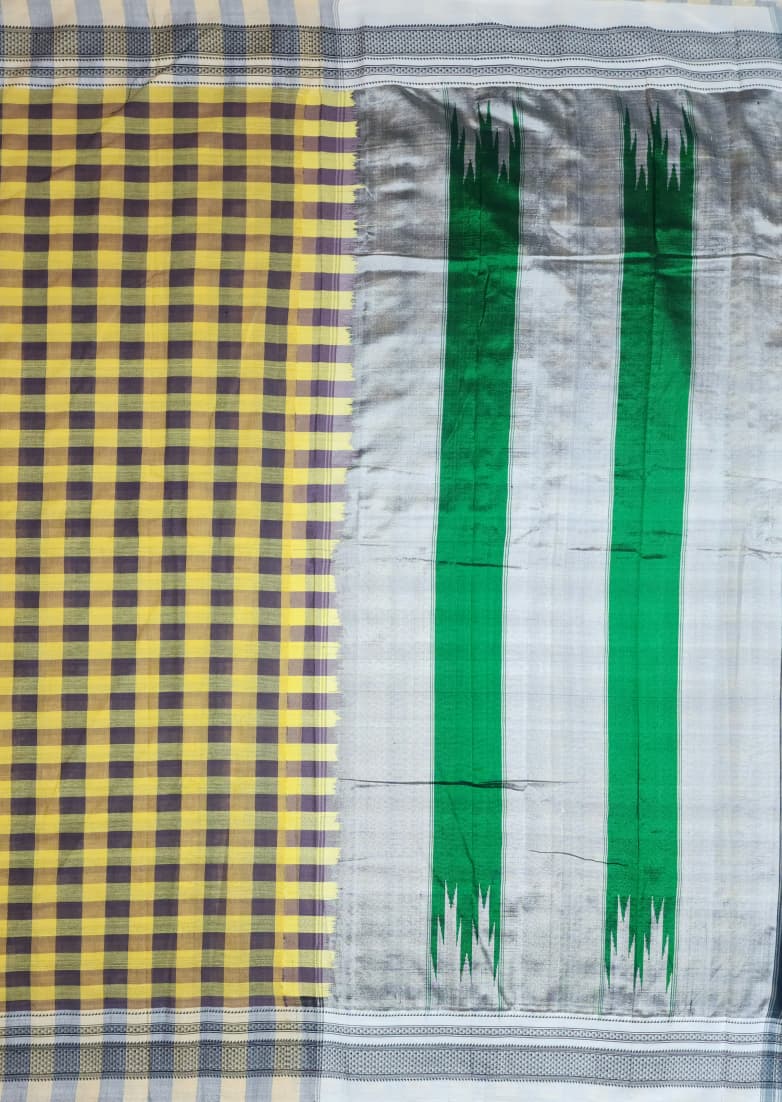 Mustard Yellow Ilkal Cotton Handloom Checks Saree