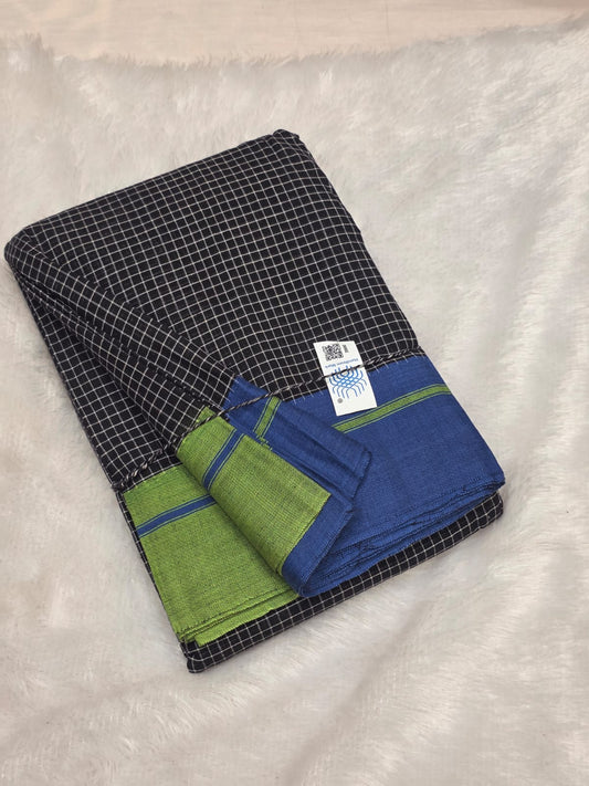 Black-Blue Green Ilkal handloom Patteda Anchu Saree
