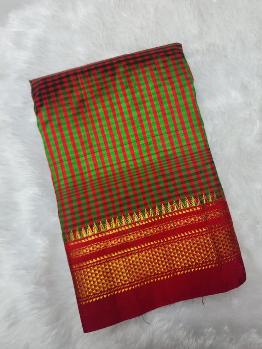 red green Gadwal Ilkal Pure Silk Satrangi Checks
