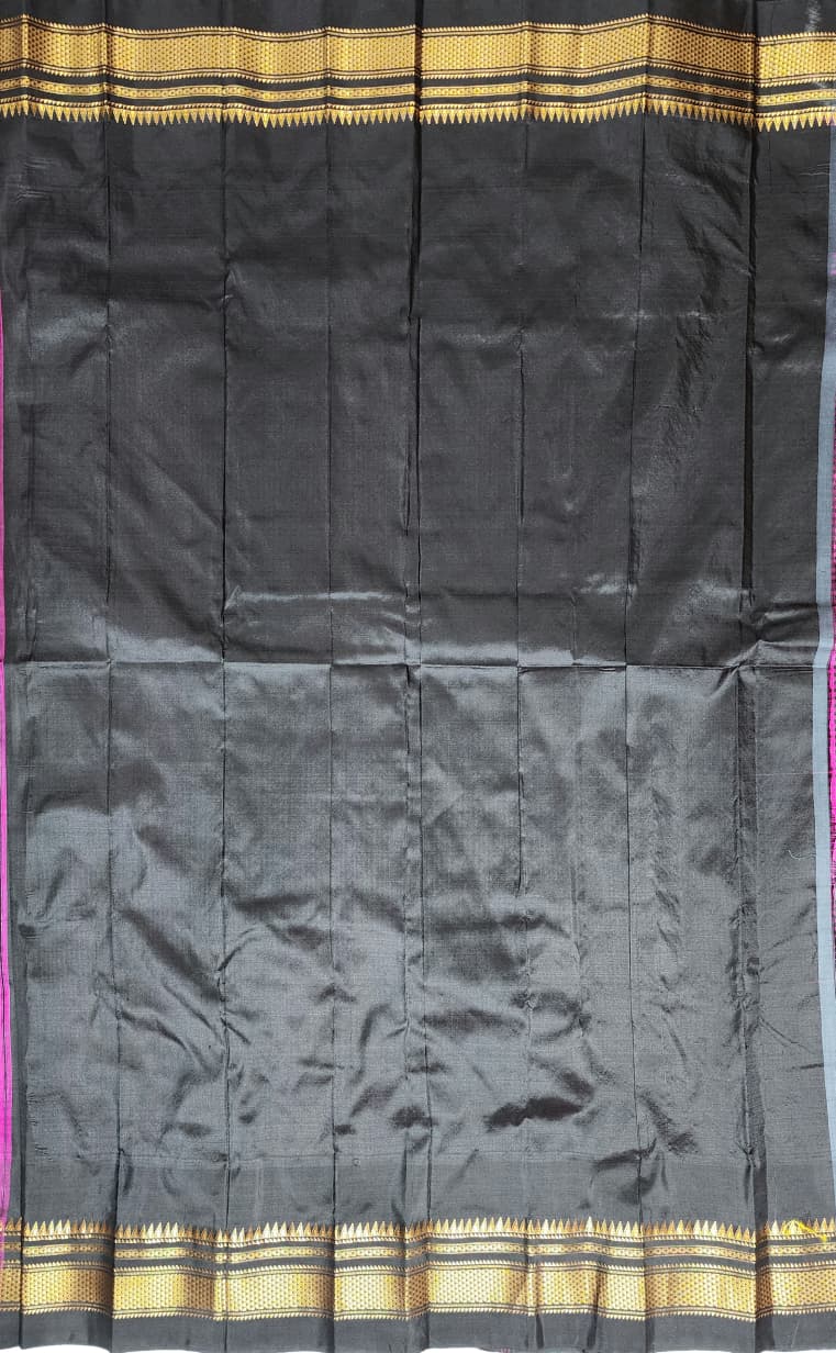 Pink Black Checks Gadwal Ilkal Silk Saree