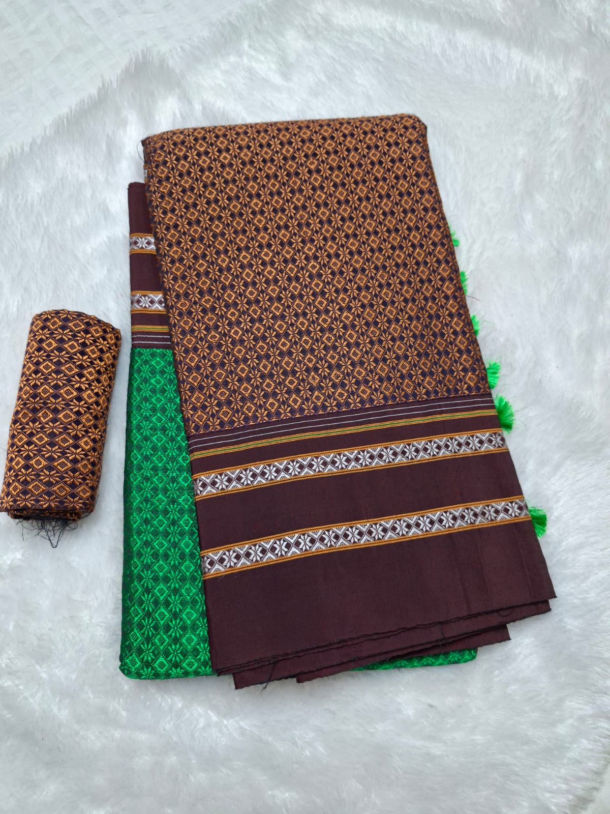 brown green Ilkal Khun 3D Saree