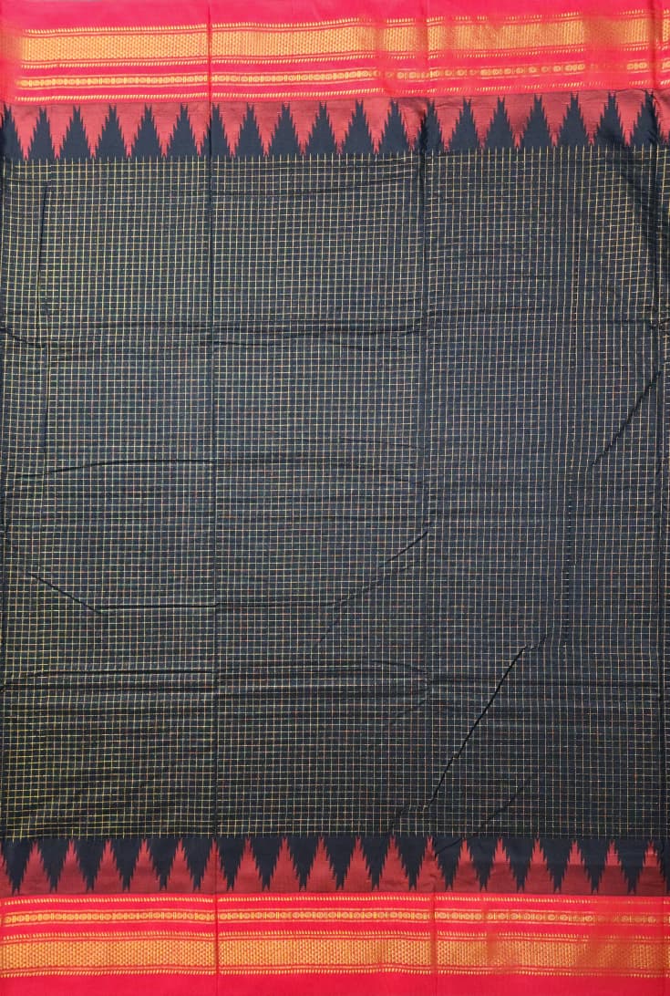 Vermilion Red and bold jet black Jari Chadarang Ilkal Saree