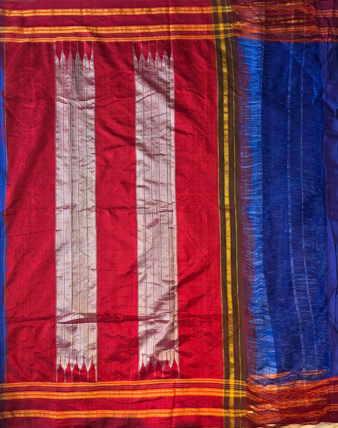 Dark Blue-Maroon Ilkal Viscose Handloom Saree with Silk Pallu