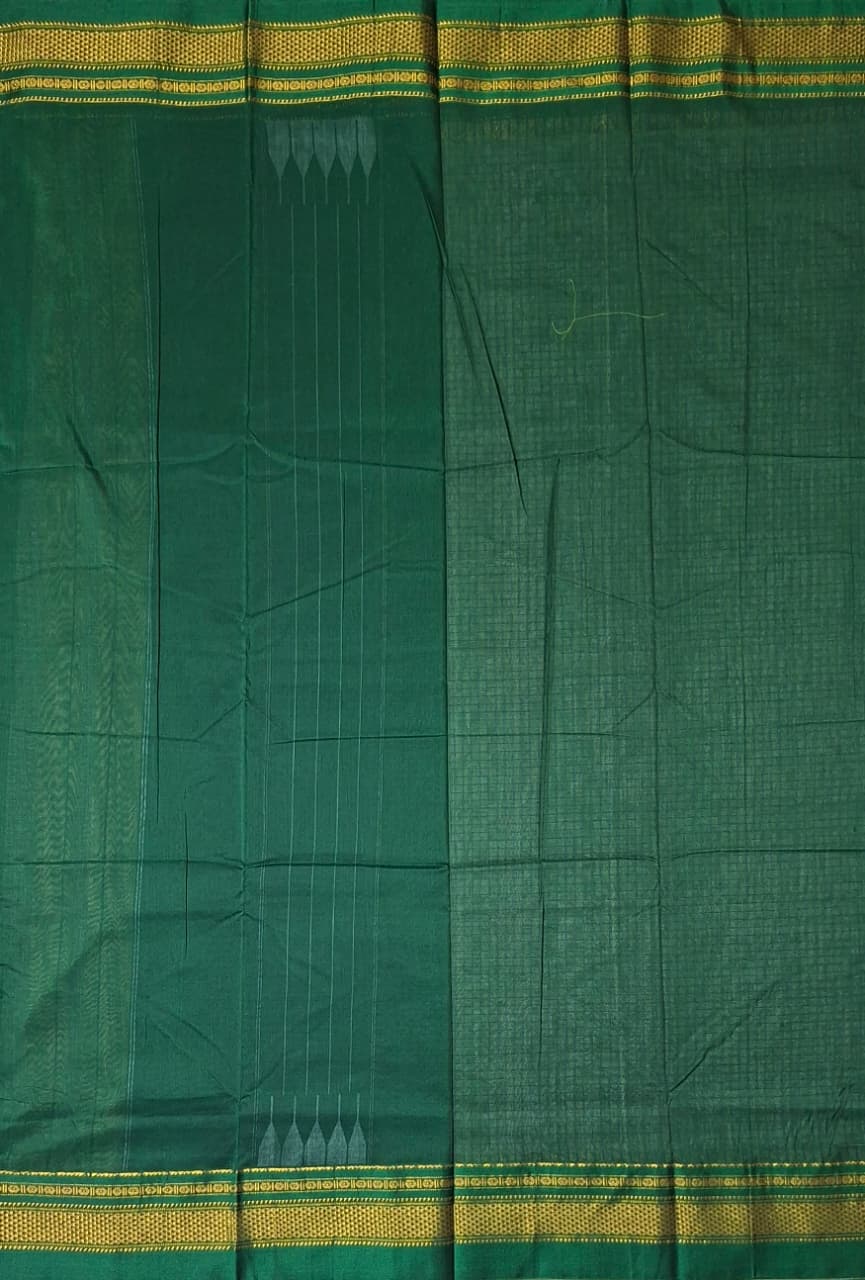 Coral Orange thread chaduranga Ilkal with Gadwal Deep Bottle Green Border