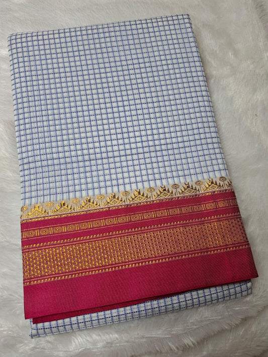 Pearl White thread chaduranga Ilkal with Gadwal Rani Pink Border