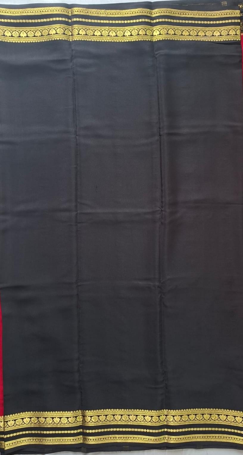 Red Black Mysore Crepe Silk with black flower border