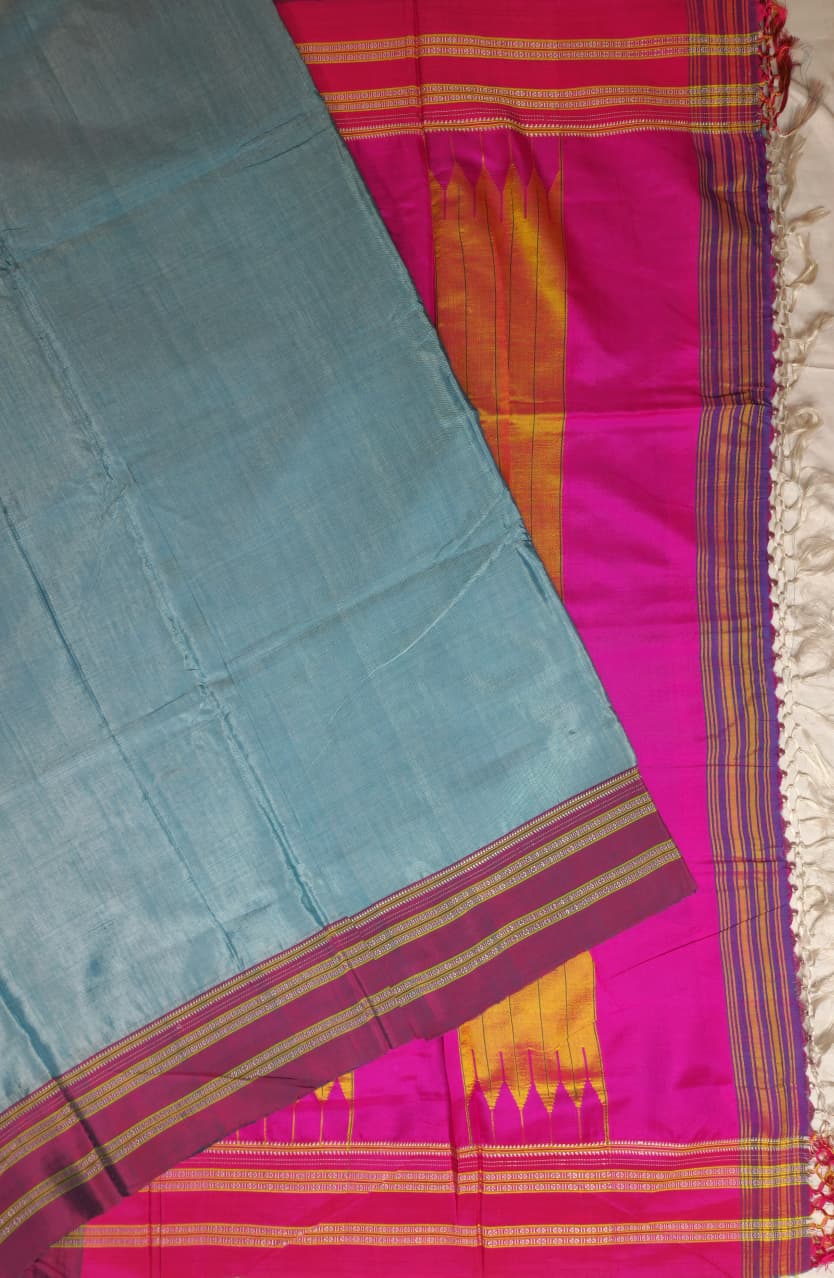 Sky Blue–Rani Pink Ilkal Viscose Saree with Gayathri Border