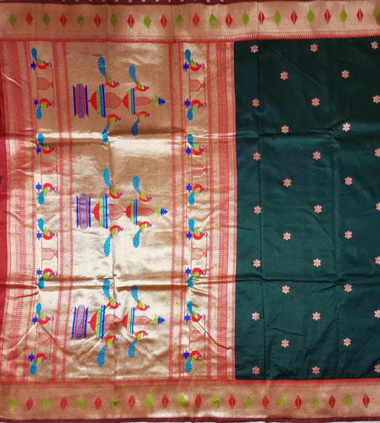 Dark Green Soft Silk Paithani Saree