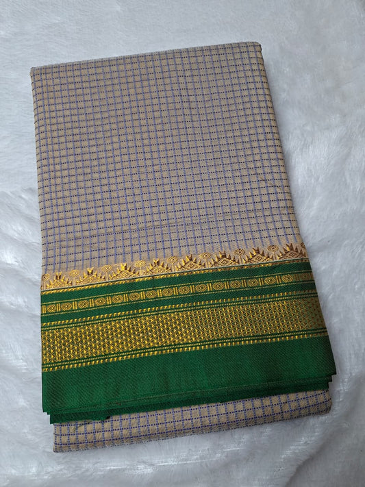 Beigethread chaduranga Ilkal with Gadwal Emerald Green Border