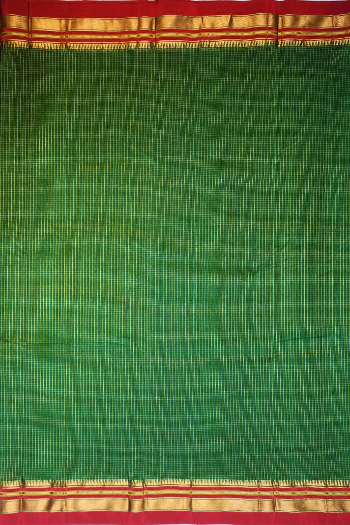 Rich Green Ilkal Checks Cotton Saree with Thode Paras Border & Silk Pallu