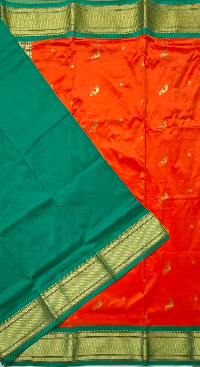 Sindoor Orange Paithani Silk with Peacock Motifs