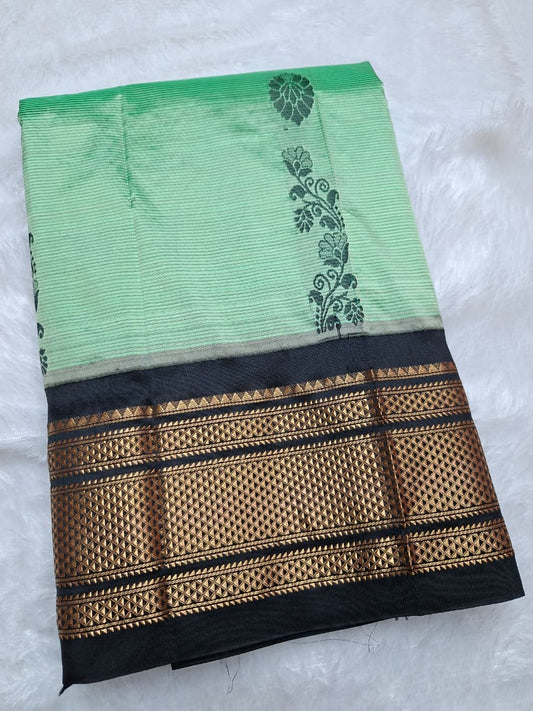 Sage/MInt green & black Ilkal saree with floral weavings