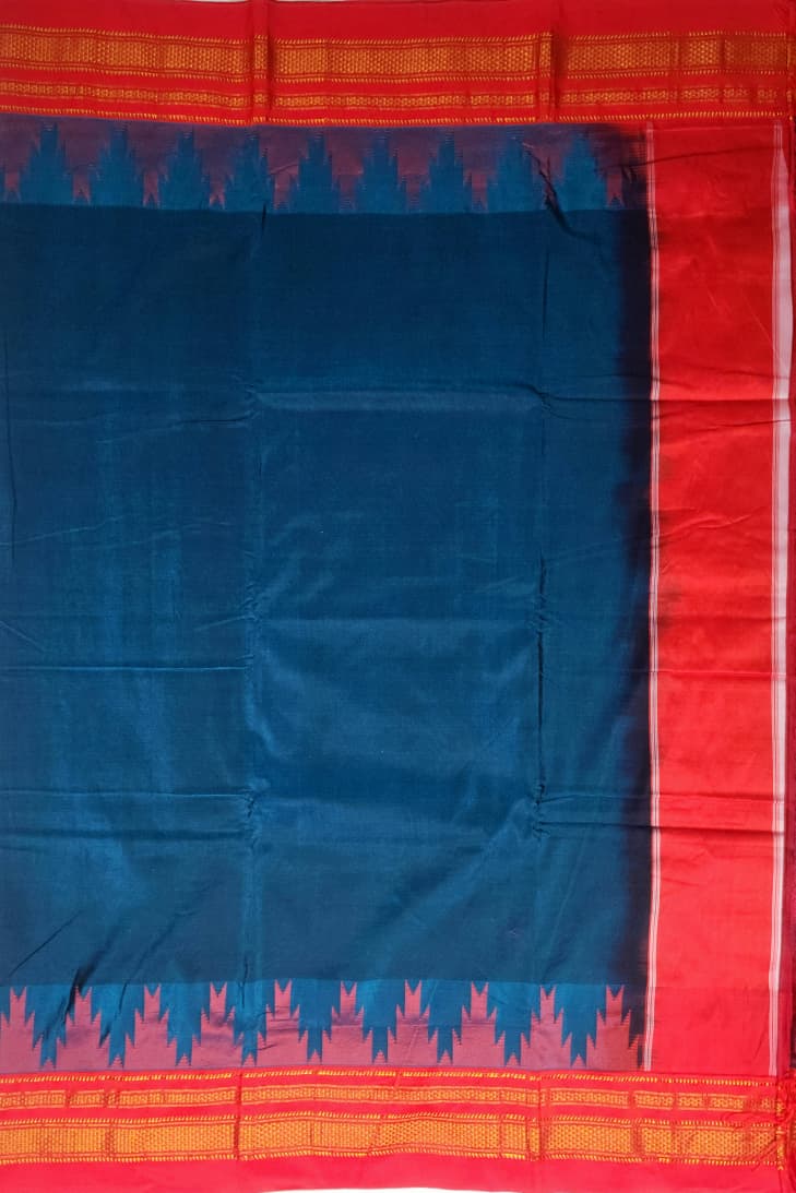 Navy Blue & Red Tana Gadawal Ilkal Cotton Saree
