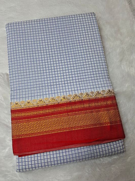 Ivory Whitethread chaduranga Ilkal with Gadwal Vermilion Red Border