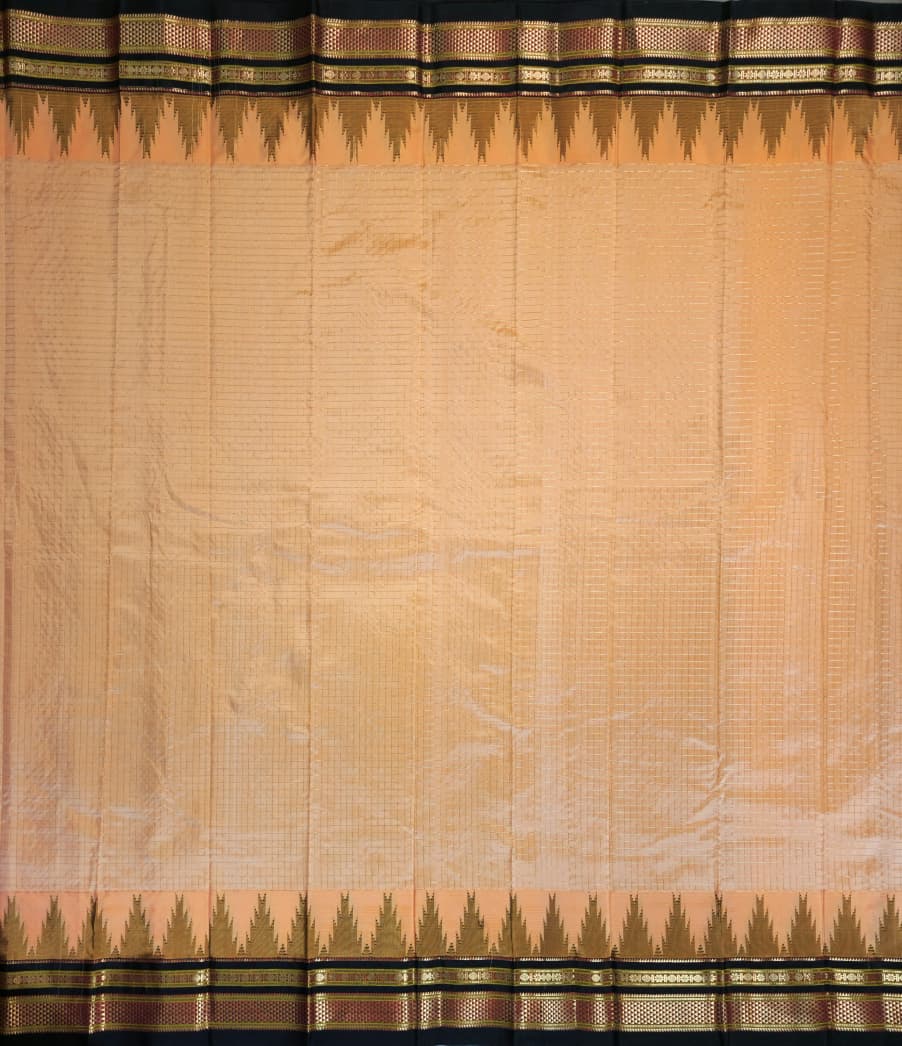 Gold–Beige Ilkal Gadwal Pure Silk Saree - Malabar Edition