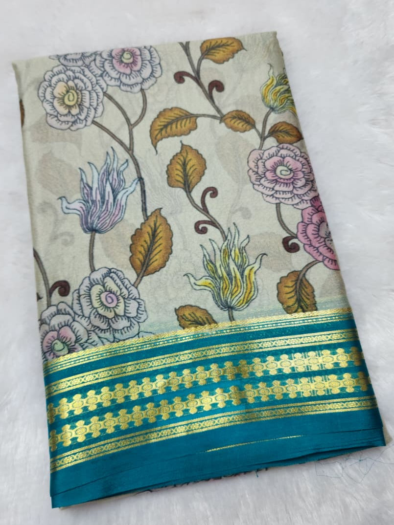 Beige Mysore Crepe Pure Silk Saree